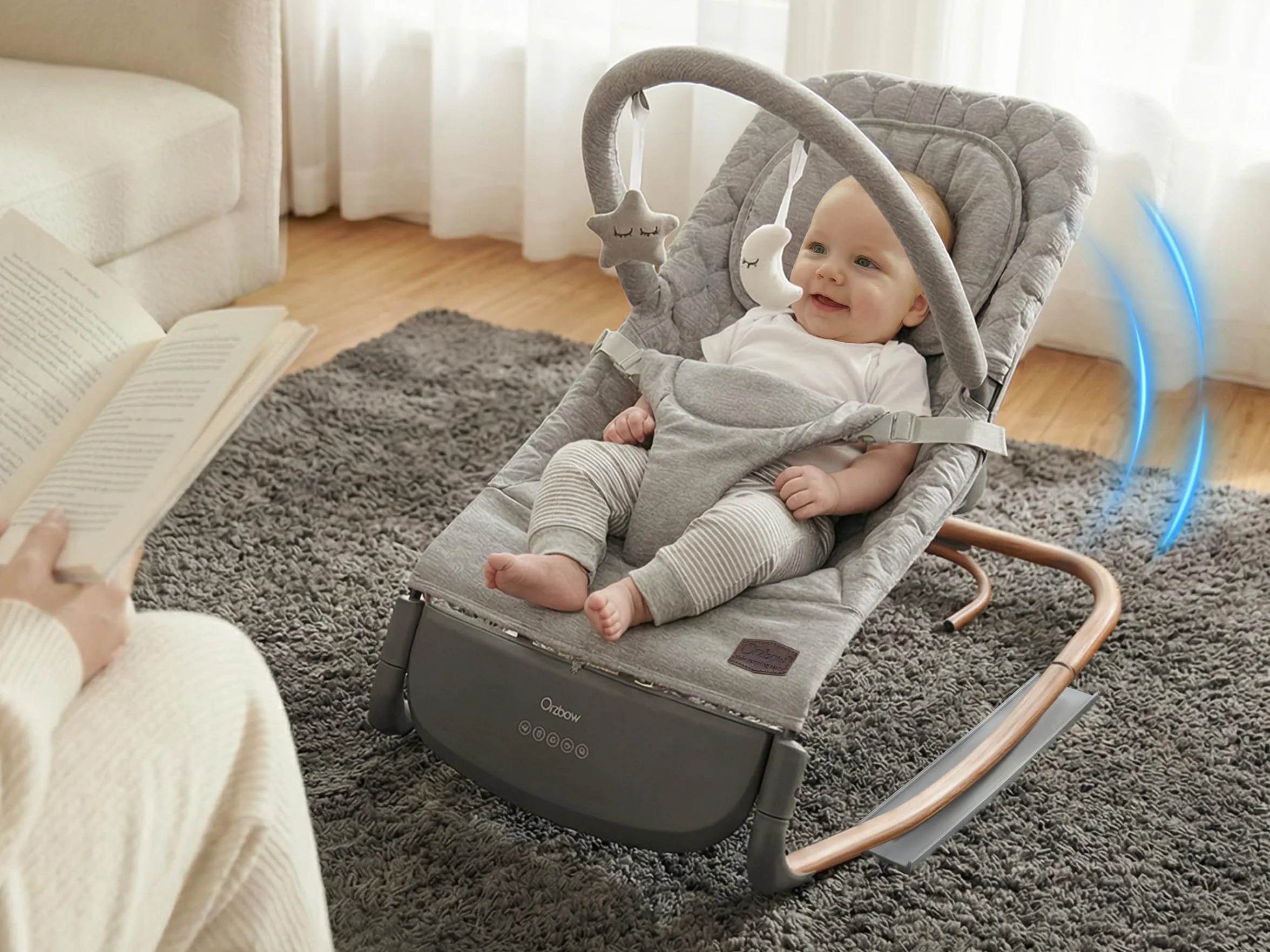 Sdraietta Neonati Elettrica, Dondolo Neonati Elettrico con 3 Velocità, Controllo a Colpetto & Pannello Touch, 2 Timer (30/60 Min), 8 Melodie, Volume Regolabile, per 0-12 Mesi, Fino a 18 kg, Grigio