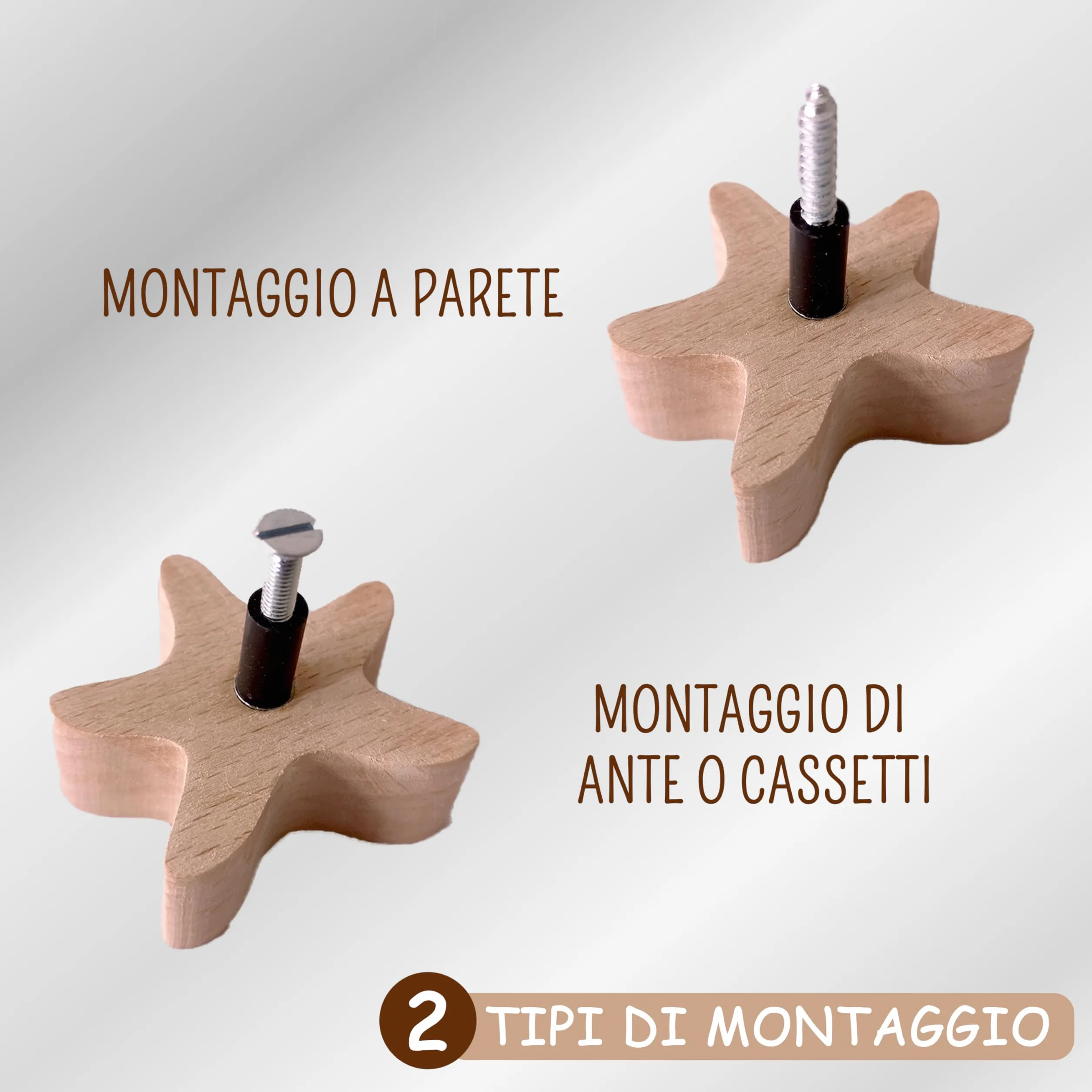 Pomelli per camerette Coffelli (animali marini, confezione da 6) pomelli in legno per cassettiere o guardaroba per bambini, in legno di faggio