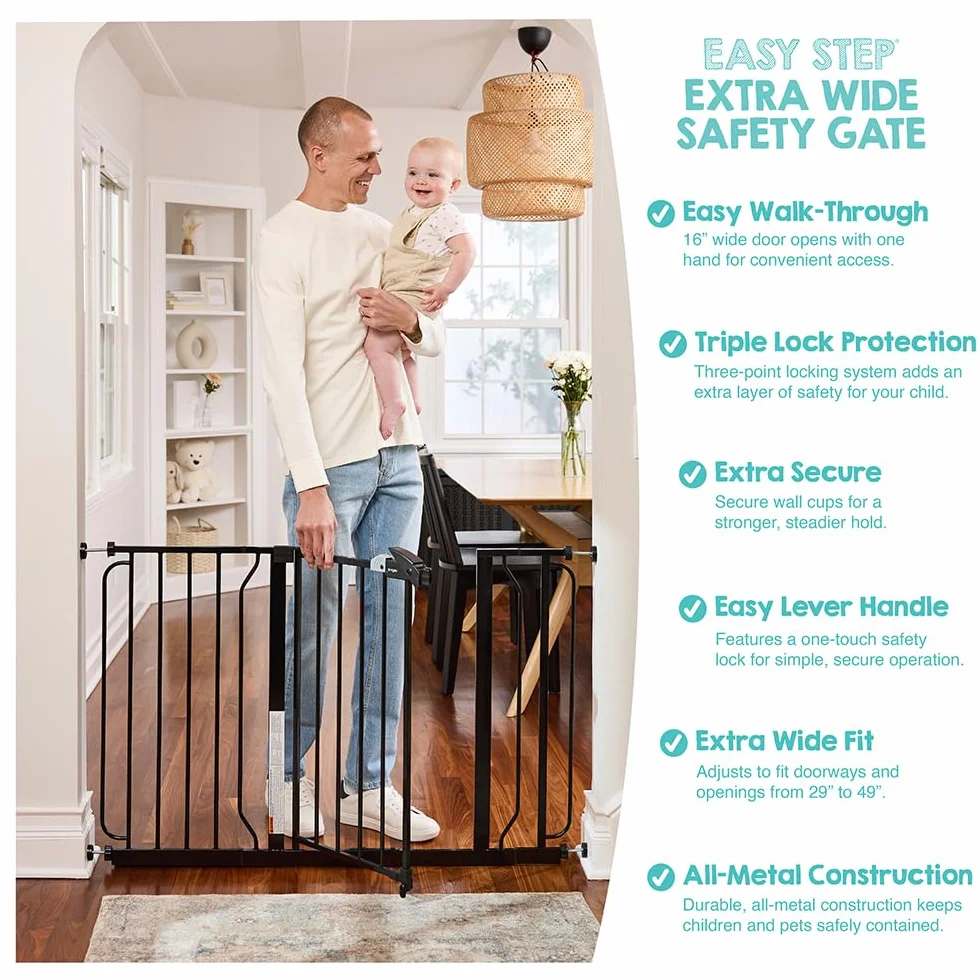 Regalo Safety Extra Wide Baby Gate for Doorways & Stairs, Fits Openings 73.6-122cm, Pressure Mounted, Black