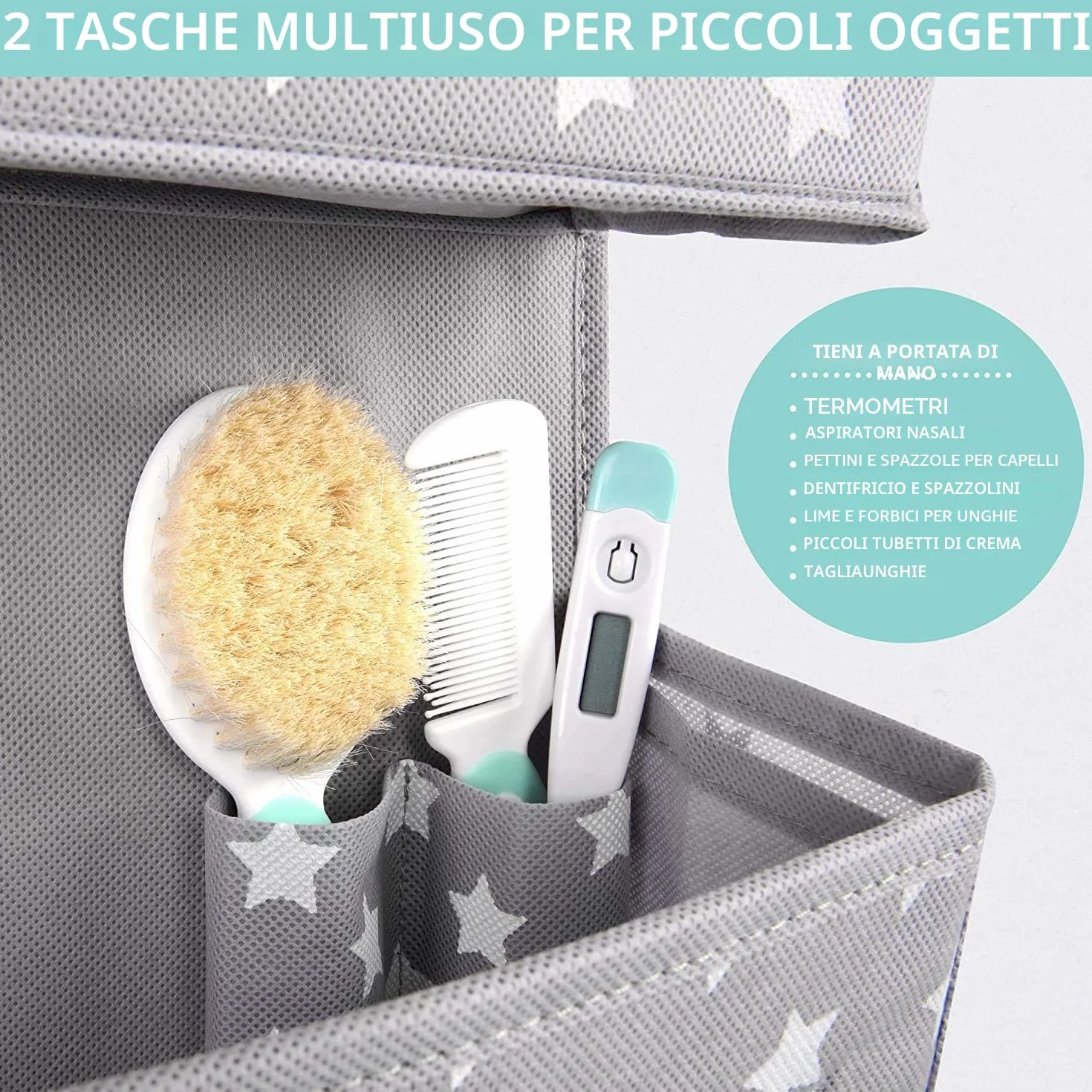 Vesta Baby Organizzatore Appeso da Porta con Ganci - Unisex Salvaspazio Soluzione con 4 Tasche Portaoggetti con Finestra Trasparente per Bagno, Cameretta - 2 Tasche di Servizio per Oggetti Piccoli