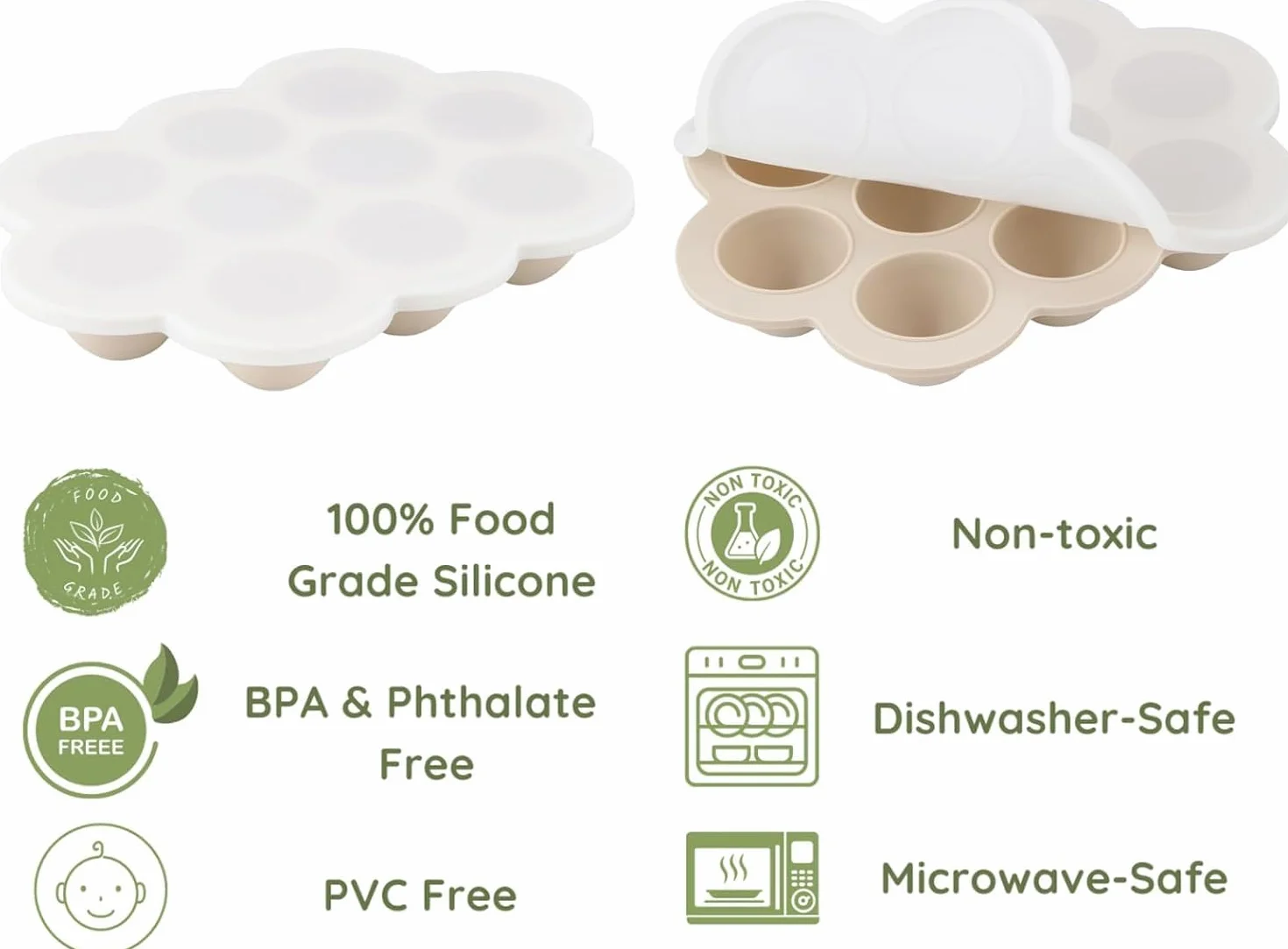 PandaEar Confezione da 3 contenitori per alimenti per bambini in silicone con coperchio blu/verde/carne