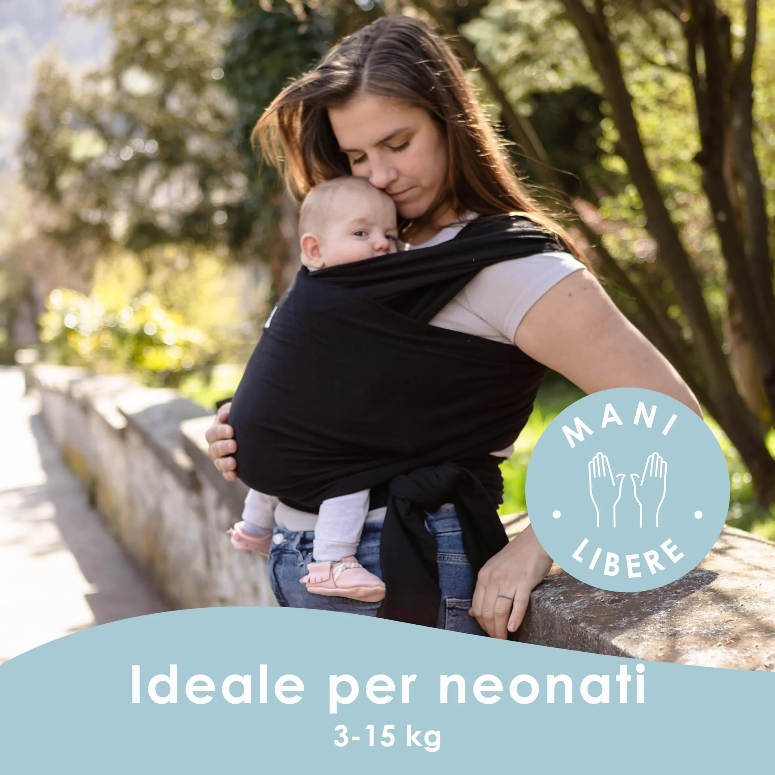 Sleepy Wrap Fascia Neonato Fino a 15 kg - Morbido, Facile da Indossare, Trasporto a Mani Libere, Marsupio Bambino a Fascia Porta Bebé (Nero)